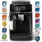 Philips 2300 Serisi Tam Otomatik Espresso Makinesi | Lattego Süt Sistemi | 3 Çeşit Içecek | Seramik Öğütücü | Dokunmatik Ekran | Aquaclean Filtre | Kolay Temizlenebilir | Mat Siyah