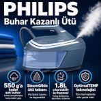 Philips 2400 W Güçlü Geniş Hazneli Kompakt Buhar Kazanlı Ütü, 1,8 L Hazne, Dikey Buhar, Hızlı Ütüleme ve Ev Tekstili Için Konforlu Çözüm Yoğun Ütü Temposunda Zamandan Tasarruf Isteyen Kullanıcılar Için - Mavi