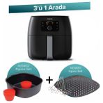 Philips 3 Ü 1 Arada Set Xxl 7,3 Lt Airfryer HD9952 Pişirme Seti HD9951 Izgara Seti, Luciole + Lambader - Siyah