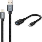 Philips 3A 60W Usba To Type-C Deri Kaplama Hizli Sarj Ve Data Kablosu Siyah + Schitec Type-C To Usba 3.0 Otg Donusturucu Adaptor