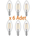 Philips 4,3W (40W) Rustik Mum LED Ampul Sarı E14 Şeffaf Cam (6 Adet) - 40 - 50 W