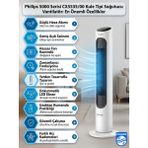Philips 5000 Serisi Kule Fan - 28 Db Sessiz Soğutma, Aroma Difüzörlü, 60 Derece Salınımlı, Dokunmatik Ekran, Çocuk Kilitli, Doğal Rüzgar Etkili, Kumandalı 40W Enerji Tasarruflu Vantilatör, - Beyaz