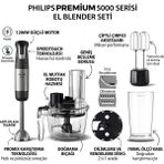 Phılıps 5000 Serisi Premium El Blender Seti, Çırp Doğra Karıştır Hazırla Hepsini Tek Blenderla, Kolay Temizleme 2 Yıl Philips Türkiye Garantili - Siyah