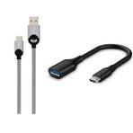 Philips 5A 100W UsbA to Type-C Örgülü 1.2M Hızlı Şarj Data Kablosu+ ScHitec Type-C to UsbA 3.0 OTG Dönüştürücü Adaptör