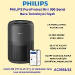 Philips 900 Serisi Hava Temizleyici, 65 m2'ye Kadar Etkili, HEPA ve Aktif Karbon Filtresi, 250 m3/sa Temiz Hava Hızı (CADR), AC0951/13 - Siyah
