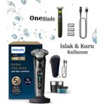 Philips 9000 Serisi Sıfır Tıraş ve One Blade Islak ve Kuru Kullanıma Uygun Döner Başlıklı Çelik Bıçaklı Hızlı Şarjlı 3 Parça Erkek Bakım ve Tıraş Makinesi - Siyah
