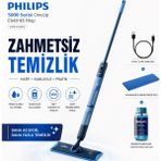 Philips %99.9 Bakteri Giderici Elektrikli Mop Çift Hazneli Akıllı Zemin Temizleyici 360 Derece Oynar Başlıklı Kablosuz Paspas Seti - Mavi