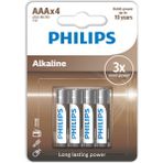 Philips Alkalin 4lü AAA İnce Pil LR03A4B10 Uzun Süreli Güç Sağlayan Elektronik Ürünler İçin