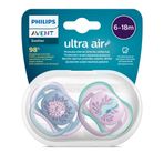 Philips Avent Ultra Air Emzik, Kız Bebekler için 6-18 Ay, 2’li Paket, Ortodontik Silikon, Geniş Hava Delikli, Mikrodalga Sterilize Edilebilir, BPA İçermez, Taşıma Kutulu, SCF085/61