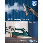 Philips Azur 8000 Serisi Kumaş Yakmayan Akıllı Teknolojili 3000W Buharlı Ütü, Steamglide Elite Taban ve 240G Güçlü Şok Buhar - Yeşil