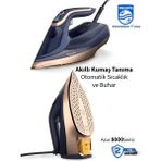 Philips Azur Buharlı Ütü 8000 Serisi, 260G Turbo Şok Buharlı Ütü Optimaltemp Akıllı Sensörlü Kumaşa Göre Isı Ayarlayan Teknoloji +Şarjlı Hav Yün Temizleyici
