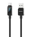 PHILIPS DLC5011A USB-A - Type-C Şarj Kablosu, 60W, Hızlı Şarj, 6A Yüksek Akım, 1 Metre, Naylon Örgülü, Dijital Göstergeli (Siyah)
