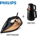 Philips DST7040/80 2800 W Buharlı Ütü+Phılıps HD7301 Çay Makinesi , Yanında+Mutfak Tartısı Hediye - Siyah