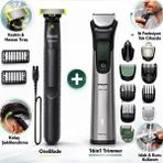 Philips Erkek Bakım ve Tıraş Seti Saç Sakal Vücut Düzeltici Şarjlı Islak Kuru Kullanım Oneblade Hediyeli - Gri - Siyah