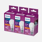 Philips Essential 60 Watt Sarı Klasik E27 Duylu 3'lü Led Ampul
