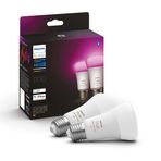 Philips Hue Beyaz ve Renkli Ambiyans, E27 Akıllı LED Ampul, 75W Eşdeğeri, 75W, 1100 Lümen, Bluetooth Uyumlu, 2'li Paket, Alexa, Google Asistan ve Apple Homekit ile Çalışır, Renkli Beyaz
