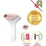 Philips Kablosuz Yüz ve Vücüt 2 Başlık + Çanta Lazer Epilasyon + Tüy Alma Cihazı, Traş Makinesi Full Set , Luciole Lambader Hediye - Altın