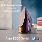 Philips Kumaşa Göre Isı Ayarlayan Akıllı Azur 8000 Serisi 240G Şok Buhar 55G/DK Sürekli Buhar 3000W Elite Taban Ütü Optimaltemp Akıllı Isı Sıfır Yanık Garantisi - Gülkurusu