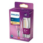 Philips LED Classic 40W B35 Led Mum Filament Ampul, 2700K Beyaz Işık, E14 İnce Duy, Dim Edilmez, 2'li Ekopaket