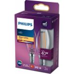 Philips LED Classic Şeffaf Filament Mum Ampul 4.3W 470 Lum 2700K Sarı Işık B35 E14 (40W) 2'li Paket - Beyaz - 1 - 10 W