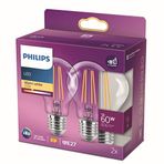 Philips LED Dim Edilmez 2'li Ekopaket Classic 60 W A60 Filament Ampul 2700 Sarı Işık E27 Normal Duy