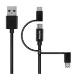 Philips Mfi Apple Lisanslı Iphone 15 3'In 1 Micro Usb-Lightining-Type-C Şarj Kablo 2M Siyah