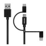 Philips Mfı Apple Lisanslı İphone 16 Pro Max 3İn1 Micro Usb-Lightining-Type-C Hızlı Şarj Ve Data Kablosu 2M Siyah Dlc3106t