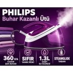 Philips Mor Gövdeli Kompakt Kullanım Odaklı Buhar Kazanlı Ütü, 6 Bar Basınç, 360 G Şok Buhar, 1,3 L Su Haznesi, Pratik Kullanım ve Güçlü Kırışıklık Açma Performansı