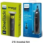 Philips QP2724/10 Oneblade Yüz Şekillendirici, NT1650 Burun/Kulak Kıl, Tüy Temizleme 2'li Avantaj Se