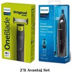Philips QP2824/10 Oneblade Yüz/Vücut Şekillendirici, NT1650 Burun/Kulak Kıl, Tüy Temizleme 2'li Avan