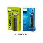 Philips Qp2824/10 Oneblade Yüz/Vücut Şekillendirici, Nt1650 Burun/Kulak Kıl, Tüy Temizleme 2'Li Set