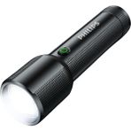 Philips SFL2203 Teleskopik Zoom, 450 Lümen Max Işık Gücü, Sos Modu ve Metal Gövdeli Şarj Edilebilir ve Çıkarılabilir Pilli Uzun Menzilli 5W LED El Feneri - Siyah