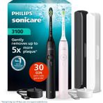 Philips Sonicare 3100 Sonic Şarjlı Diş Fırçası 2'li Paket, Siyah ve Toz Pembe, 5 Kat Plak Temizliği, Basınç Sensörü, 14 Gün Şarj Ömrü, 3 Hız Ayarı,2 Şarj Standı, 2 Seyahat Kabı Hediyeli - HX4072/42 - Pembe - Siyah