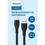 Philips TYP-C (USB-C ) Şarj ve Data Kablosu, Hızlı Şarj, 3A Yüksek Akım, 1 Metre, Dayanıklı Slikon Kablo
