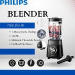 Phılıps Ultra Güçlü Blender, 1200W Problend Plus Motor, 2 Litre Cam Hazne, 3 Hız ve Darbe Özelliği, Makinede Yıkanabilir Parçalar Sessiz Çalışma - Siyah