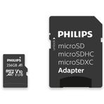 Philips Ultra Speed microSDXC Card 256 GB + SD adaptörü UHS-I U1, 80 MB/s'ye kadar okuma hızı, A1 hızlı uygulama performansı, V10, akıllı telefonlar, tablet, bilgisayar, kart okuyucu, Full HD video
