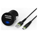 Philips Usb Araç Şarj Cihazı 2.1A + Usb-C 1.2 Mt Şarj Kablosu Siyah