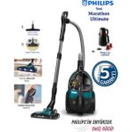 Philips XB9185 + Turbo Başlıklı Marathon Ultimate Toz Torbasız Süpürge– Hepa 13 Filtre, Powercyclone 10, Toz Bulutu Olmadan Hazne Boşaltma, Sessiz Güçlü Performans - Antrasit