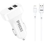 Phixi PCC511L Basic 2.1A Çift Çıkışlı Lightning Kablolu Araç Şarj Cihazı - Beyaz
