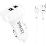 Phixi PCC511T Basic 2.1A Çift Çıkışlı Type-C USB Kablolu Araç Şarj Cihazı - Beyaz
