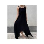 Phuti Collection HALKA DETAY ASİMETRİK DOKUMA PAMUKLU SALAŞ ELBİSE SİYAH S