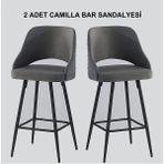 Pi Sandalye 2 Adet Camilla Bar Taburesi - Mutfak Sandalyesi - Silinebilir Babyface Kumaş - Metal Siyah Ayak - Antrasit