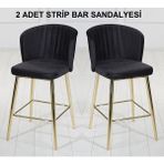Pi Sandalye 2 Adet Strip Ada Mutfak ve Bar Sandalyesi - Bar Taburesi - Silinebilir Babyface Kumaş - Gold Ayak - Siyah