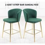 Pi Sandalye Strip Silinebilir Babyface Kumaş Gold Ayak Ada Mutfak ve Bar Sandalyesi Bar Taburesi 2'li - Yeşil