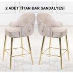 Pi Sandalye Titan Silinebilir Babyface Kumaş Gold Ayak Ada Mutfak ve Bar Sandalyesi Bar Taburesi 2'li - Bej