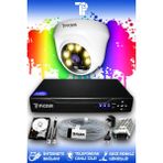 PICAM 1 Kameralı Dome 1 İç Kamera Set 2 TB HDD Full HD Renkli Gece Görüşlü Güvenlik Kamerası Sistemi