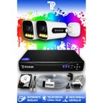 Picam 2 Kameralı Ultra 2 Dış Kamera Set 1 TB 5 MP 2K Net Renkli Gece Görüşlü Güvenlik Kamerası Sistemi