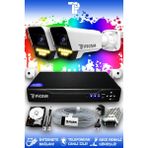 Picam 2 Kameralı Ultra 2 Dış Kamera Set 320 GB 5 MP 2K Net Renkli Gece Görüşlü Güvenlik Kamerası Sistemi