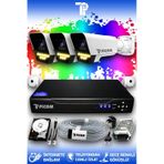 Picam 3 Kameralı Ultra 3 Dış Kamera Set 1 TB 5 MP 2K Net Renkli Gece Görüşlü Güvenlik Kamerası Sistemi