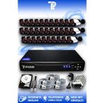 PICAM 32 Kameralı Panda 32 Dış Kamera Set 250 GB HDD Full HD Gece Görüşlü Güvenlik Kamerası Sistemi